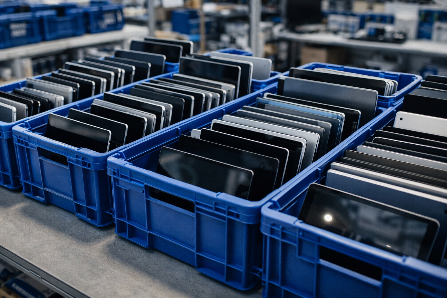 Collected laptops, tablets and iPads ready for repair